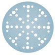 Round blue disc with white circular patterns on a white background