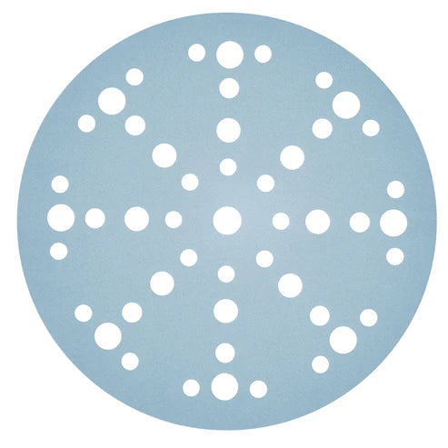 Round blue disc with white circular patterns on a white background