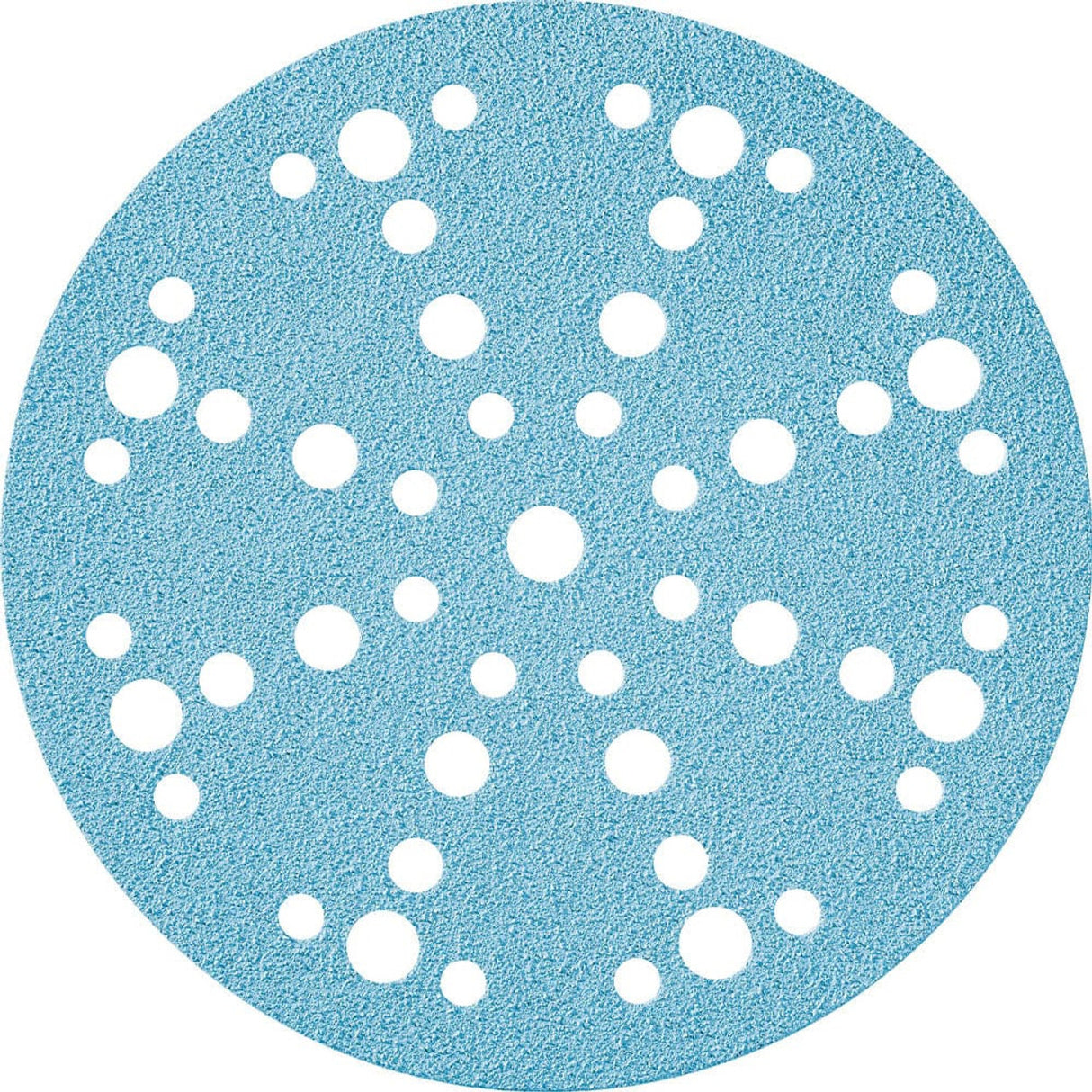 Round blue sandpaper sheet with white holes on a white background