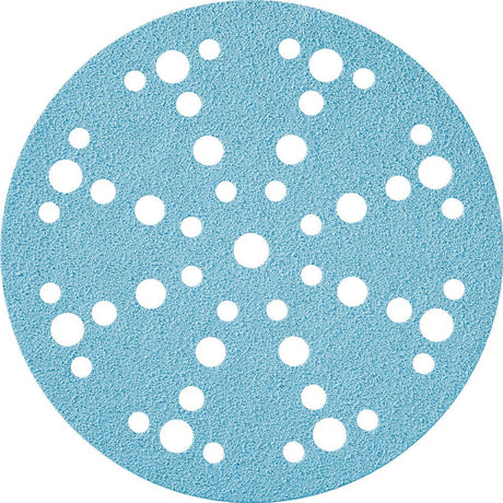 Round blue sandpaper sheet with white holes on a white background