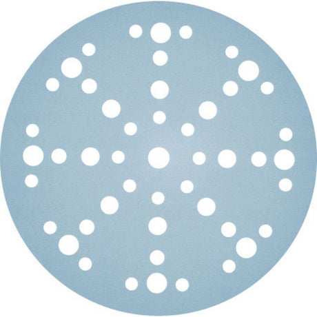 Blue sandpaper with white holes on a white background